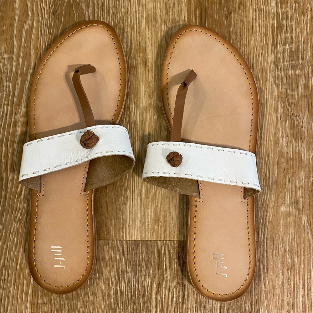 J. Jill White Leather Sandal Contrast Stitching Braided leather Knot 11 M